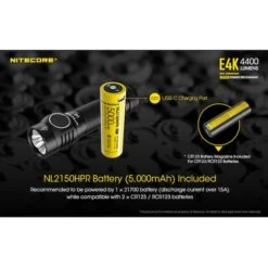 Nitecore E4K Next Generation 21700 Compact EDC Flashlight -Nitecore Lumen20Tactical20LLC20dba20Nitecore20Store E4Kxxmktxx2xxs