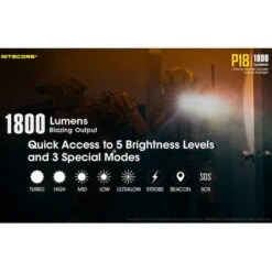 Nitecore P18 1800 Lumen Compact Flashlight With Silent Tactical Switch And Auxiliary Red LED -Nitecore Lumen20Tactical20LLC20dba20Nitecore20Store P18xxmktxx1xxs