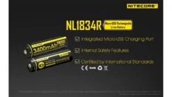 Nitecore NL1834R 3400mAh USB Rechargeable 18650 Battery -Nitecore opplanet nitecore nl1834r 3400mah usb rechargeable 18650 battery yellow 6952506492305 av 1
