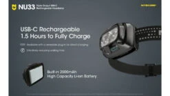 Nitecore NU33 LED Rechargeable Headlamp W/White & Red Beams 6 Nitecore NU33 LED Rechargeable Headlamp W/White & Red Beams -Nitecore opplanet nitecore nu33 triple output rechargeable led headlamp 700 lumens usb c black fl nite nu33 bk av 3